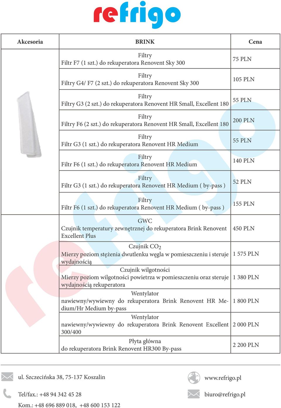 ) do rekuperatora Renovent HR Medium ( by-pass ) Filtr F6 (1 szt.