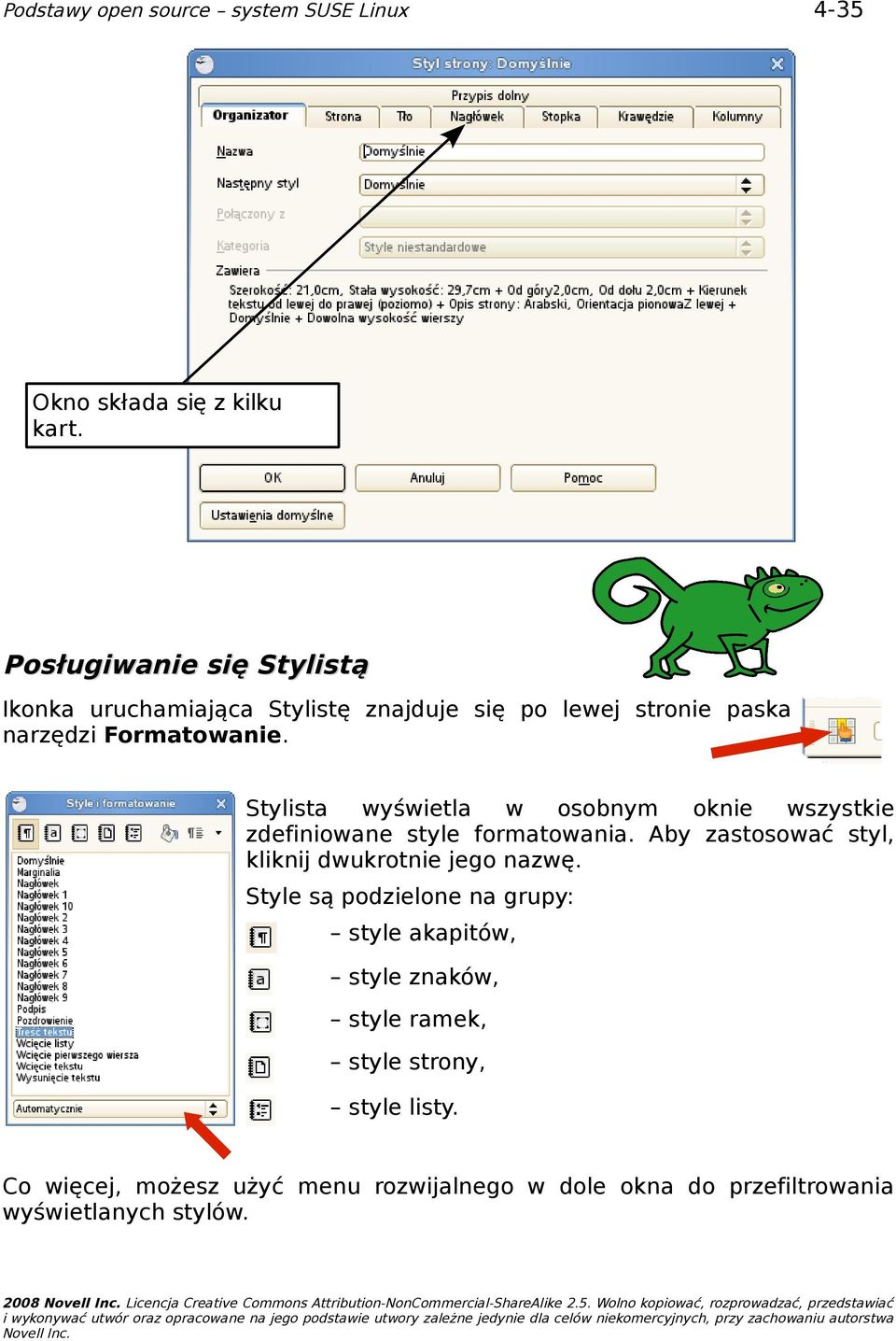 Stylista wyświetla w osobnym oknie wszystkie zdefiniowane style formatowania.