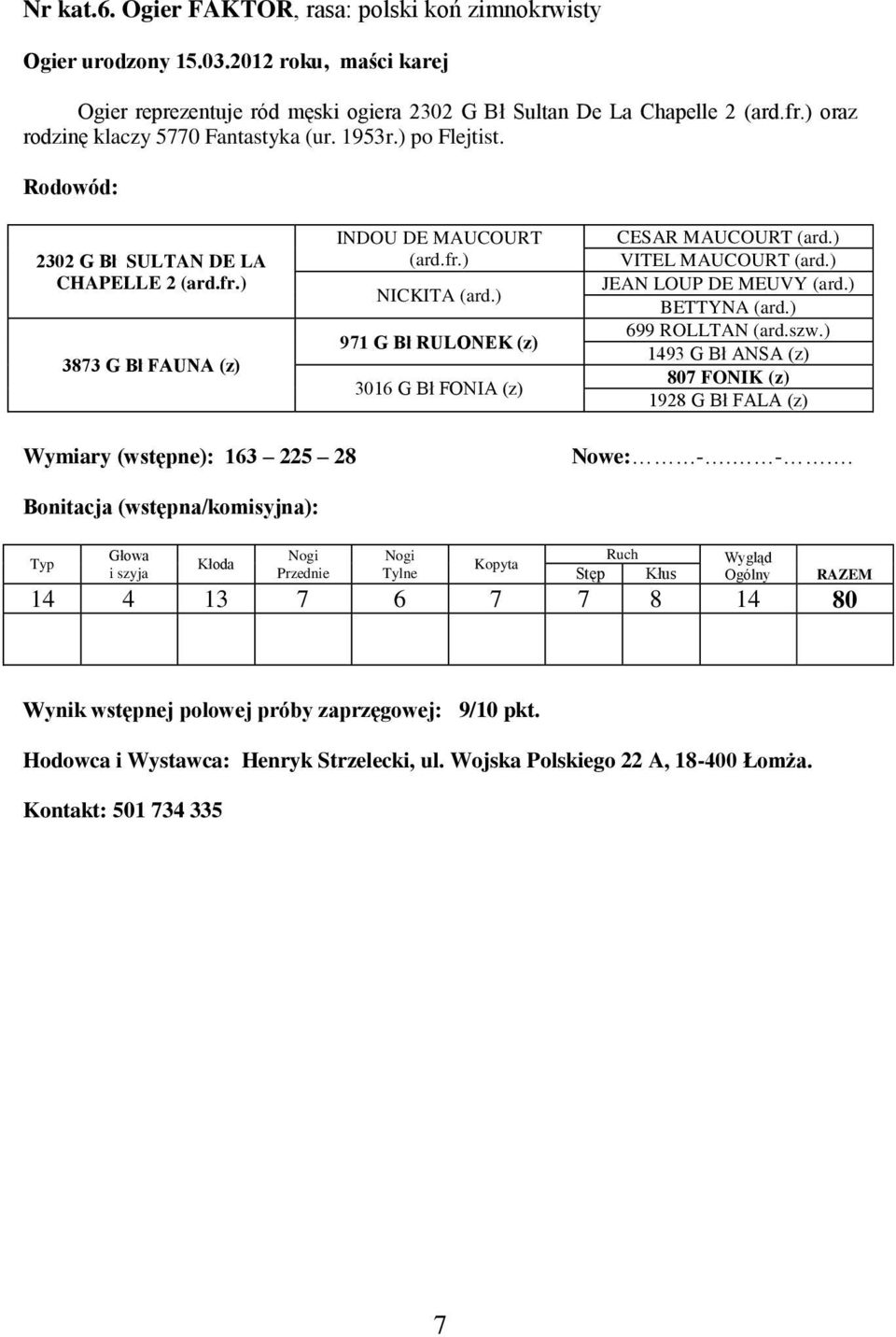 ) 971 G Bł RULONEK (z) 3016 G Bł FONIA (z) CESAR MAUCOURT (ard.) VITEL MAUCOURT (ard.) JEAN LOUP DE MEUVY (ard.) BETTYNA (ard.) 699 ROLLTAN (ard.szw.