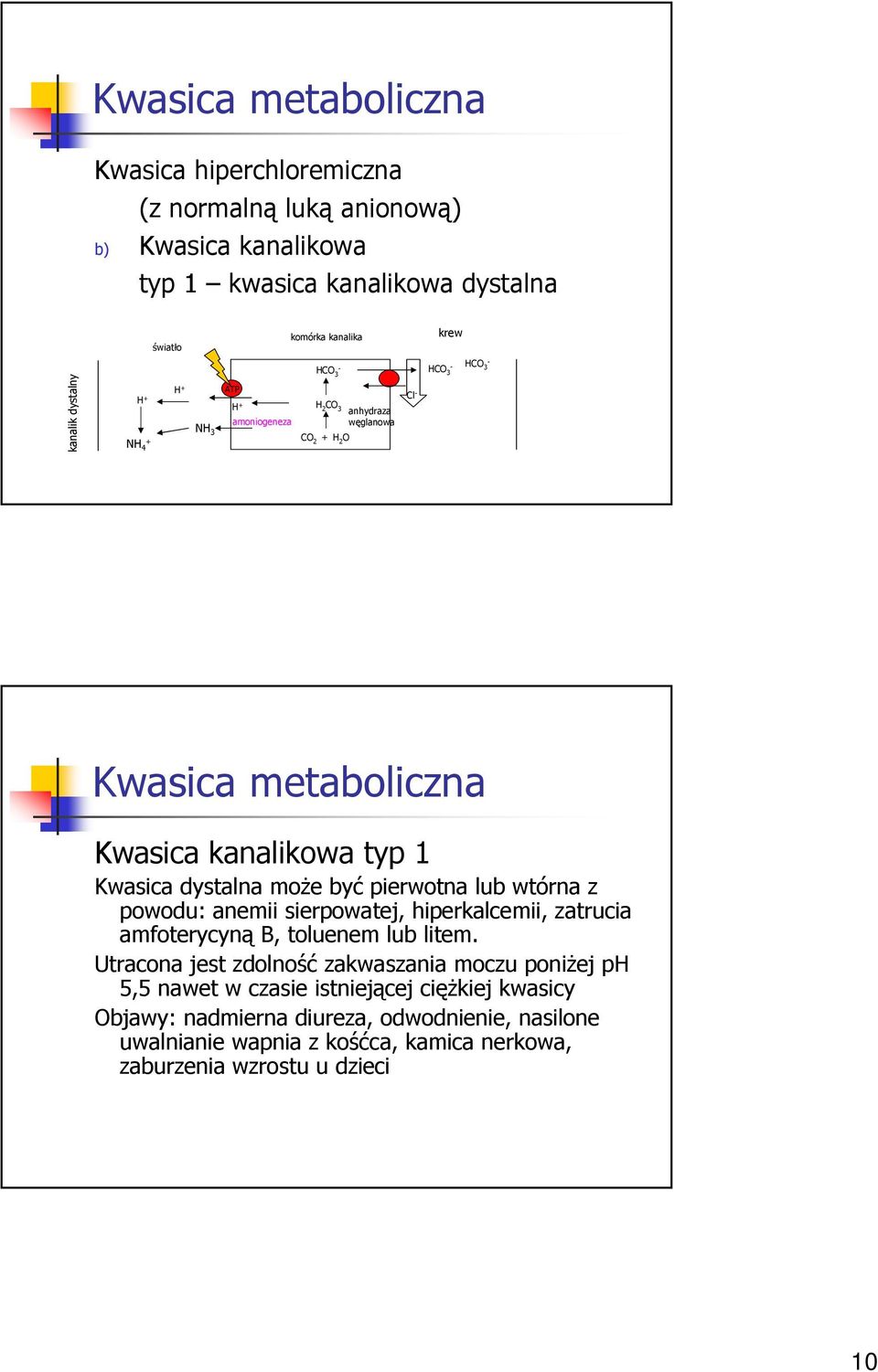 lub wtórna z powodu: anemii sierpowatej, hiperkalcemii, zatrucia amfoterycyną B, toluenem lub litem.