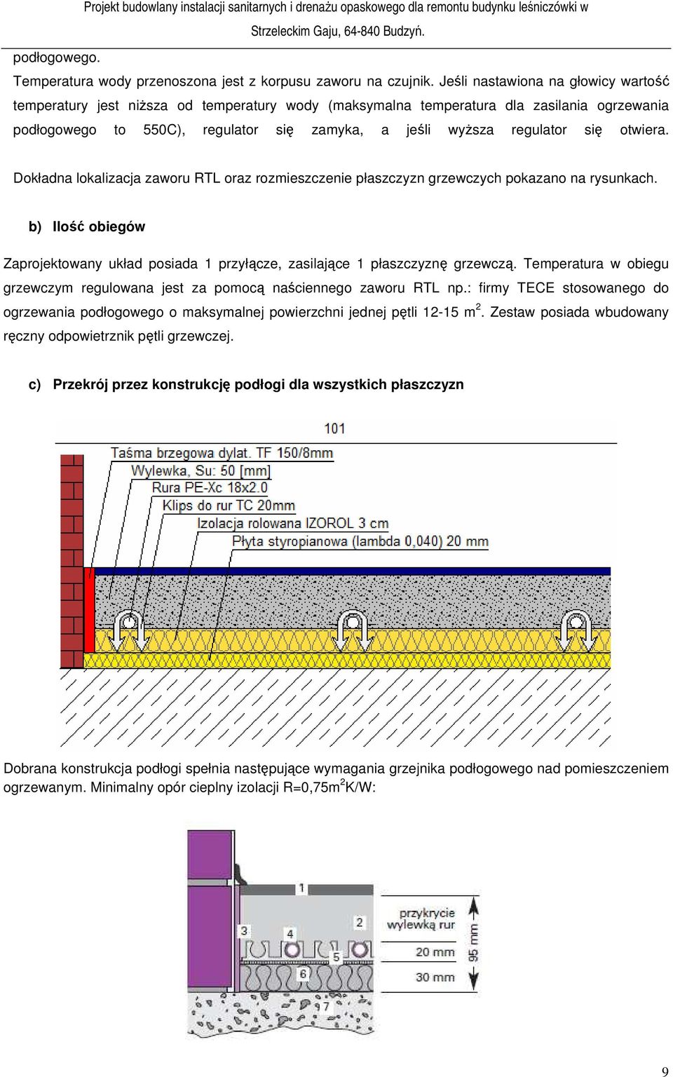 się otwiera. Dokładna lokalizacja zaworu RTL oraz rozmieszczenie płaszczyzn grzewczych pokazano na rysunkach.