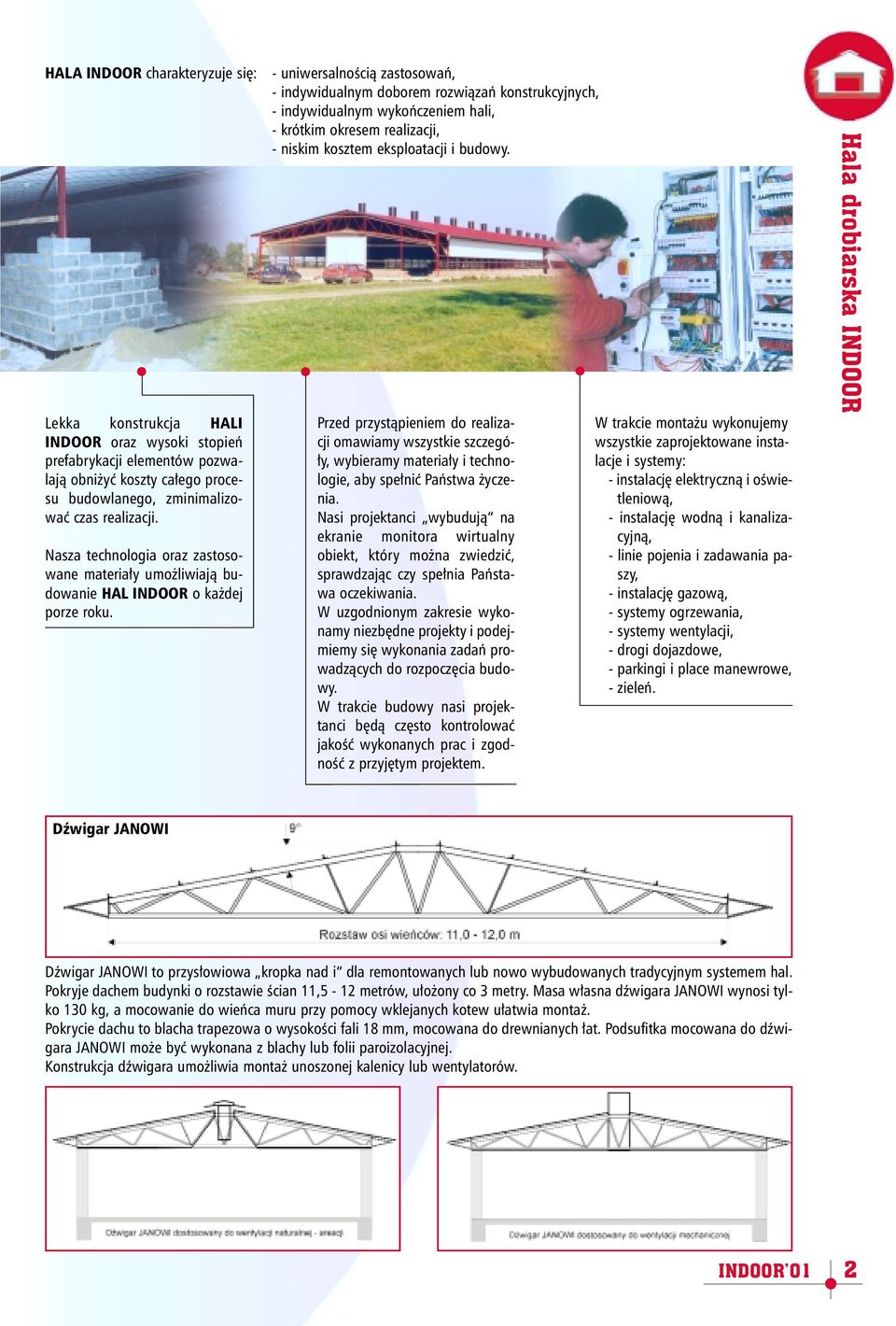 - uniwersalnoœci¹ zastosowañ, - indywidualnym doborem rozwi¹zañ konstrukcyjnych, - indywidualnym wykoñczeniem hali, - krótkim okresem realizacji, - niskim kosztem eksploatacji i budowy.