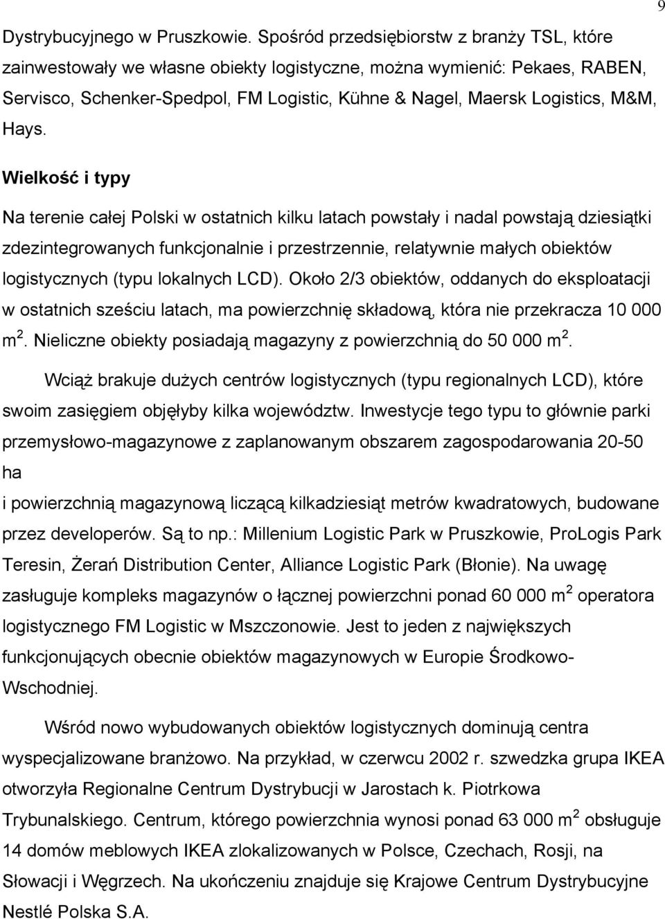 Hays. Wielkość i typy Na terenie całej Polski w ostatnich kilku latach powstały i nadal powstają dziesiątki zdezintegrowanych funkcjonalnie i przestrzennie, relatywnie małych obiektów logistycznych