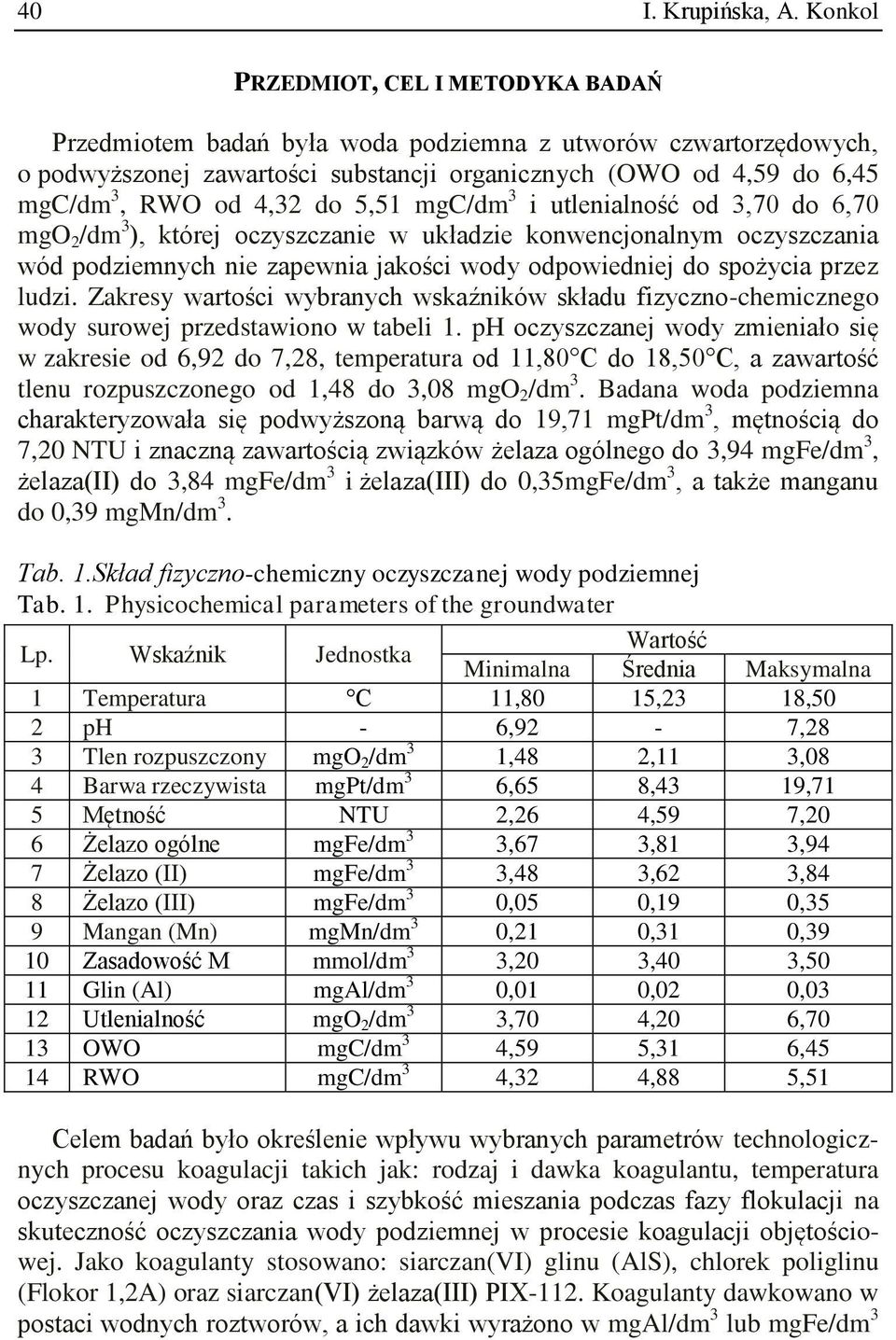 do 5,51 mgc/dm 3 i utlenialność od 3,70 do 6,70 mgo 2 /dm 3 ), której oczyszczanie w układzie konwencjonalnym oczyszczania wód podziemnych nie zapewnia jakości wody odpowiedniej do spożycia przez