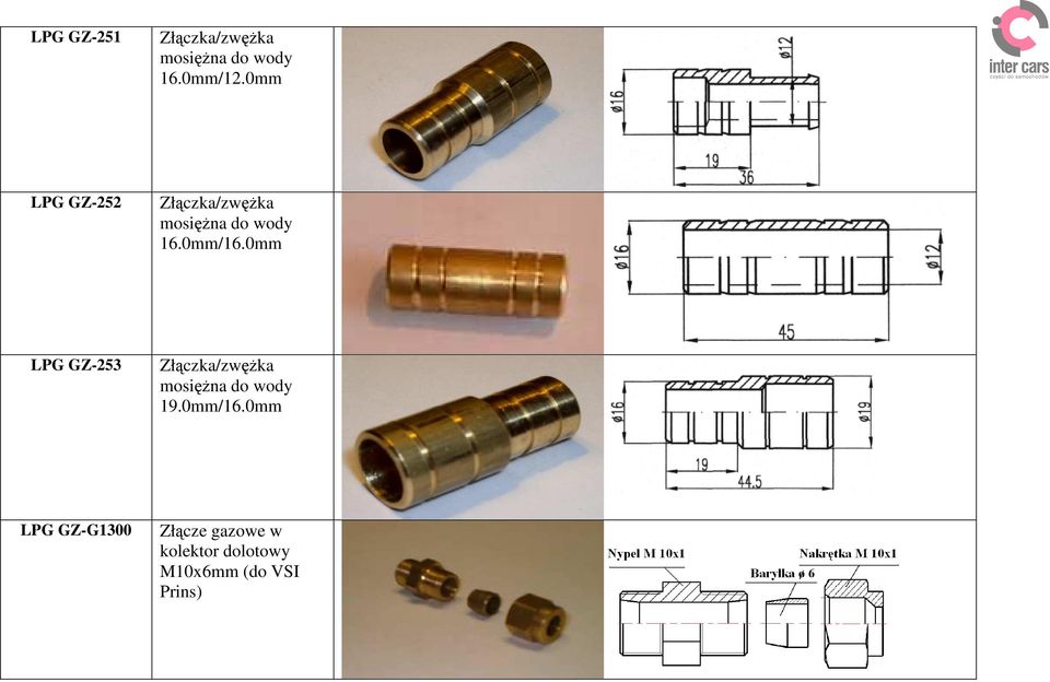 0mm LPG GZ-253 Złączka/zwęŜka mosięŝna do wody 19.0mm/16.