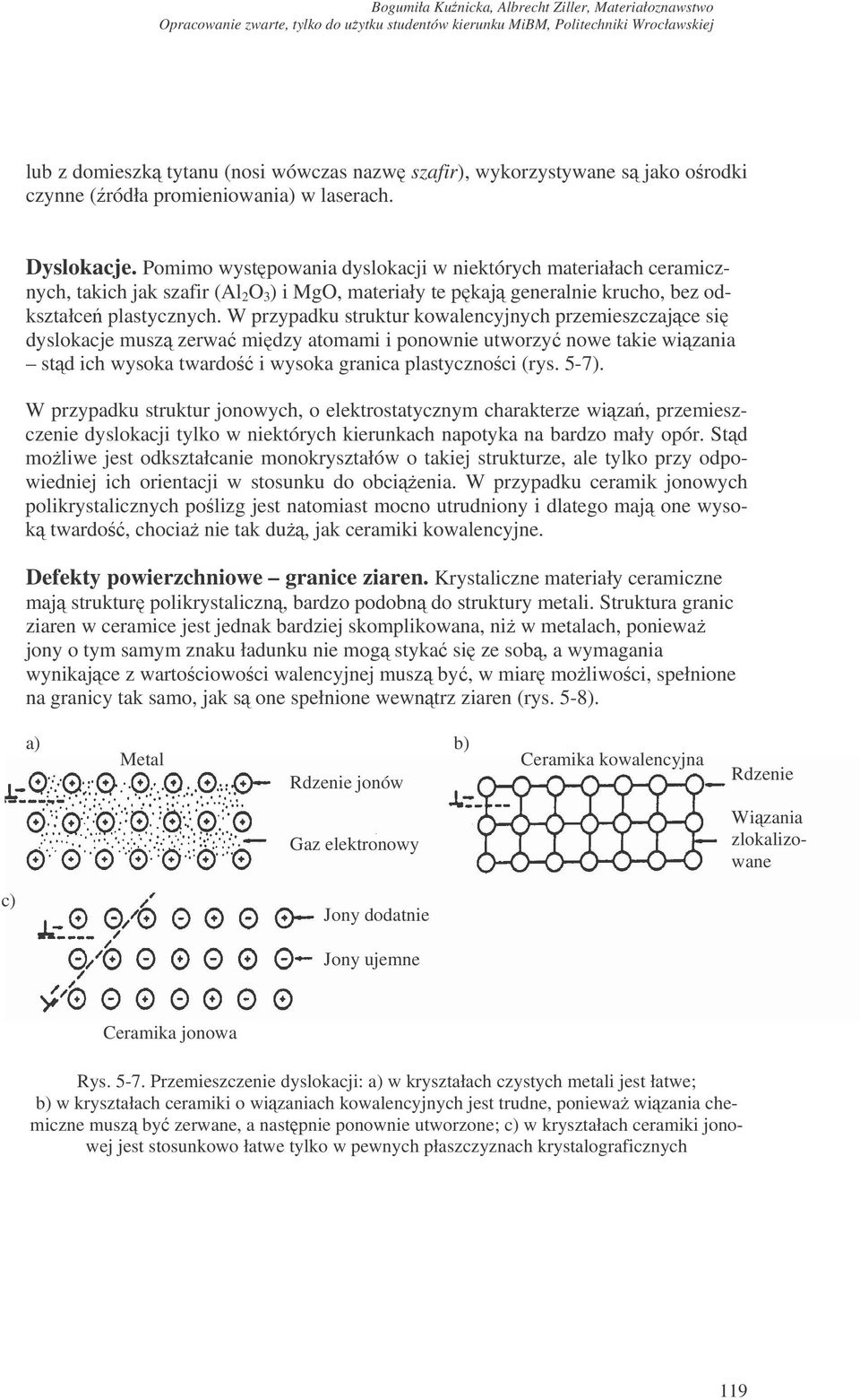 W przypadku struktur kowalencyjnych przemieszczajce si dyslokacje musz zerwa midzy atomami i ponownie utworzy nowe takie wizania std ich wysoka twardo i wysoka granica plastycznoci (rys. 5-7).