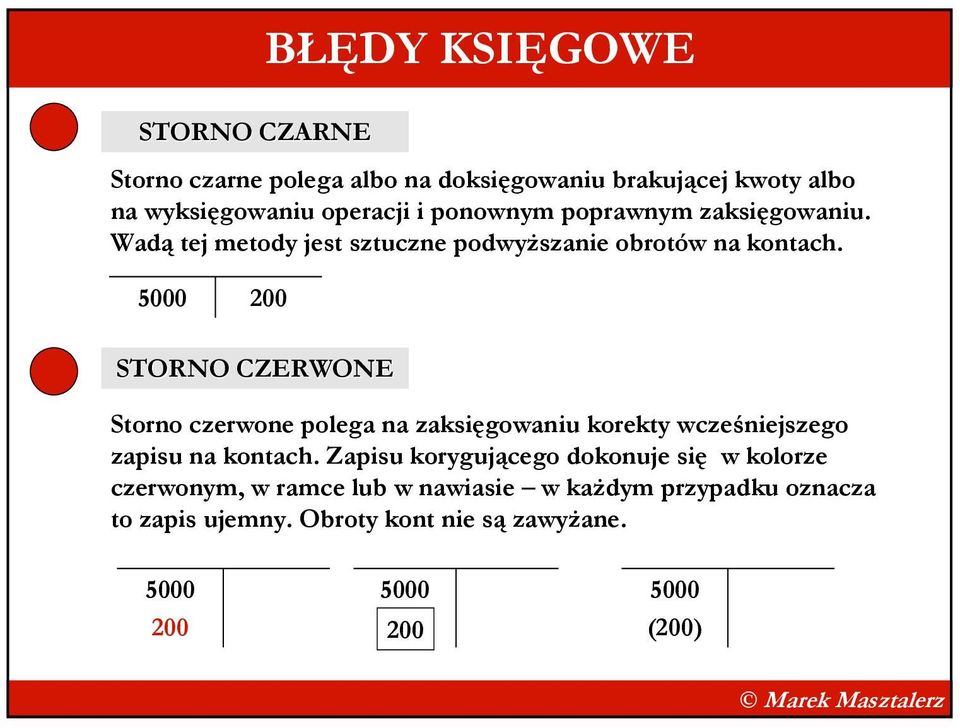 5000 200 STORNO CZERWONE Storno czerwone polega na zaksięgowaniu korekty wcześniejszego zapisu na kontach.