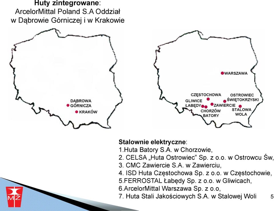 CELSA Huta Ostrowiec Sp. z o.o. w Ostrowcu Św, 3. CMC Zawiercie S.A. w Zawierciu, 4.