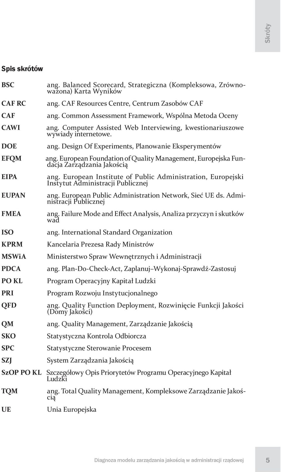 European Foundation of Quality Management, Europejska Fundacja Zarządzania Jakością ang. European Institute of Public Administration, Europejski Instytut Administracji Publicznej ang.