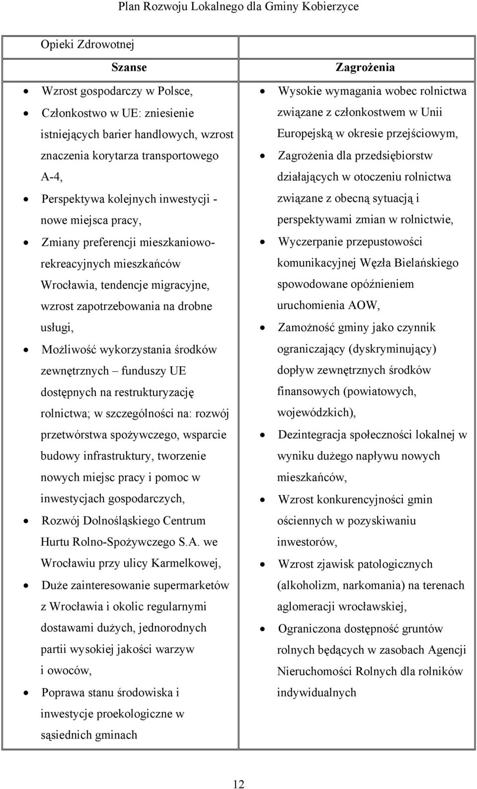 funduszy UE dostępnych na restrukturyzację rolnictwa; w szczególności na: rozwój przetwórstwa spożywczego, wsparcie budowy infrastruktury, tworzenie nowych miejsc pracy i pomoc w inwestycjach