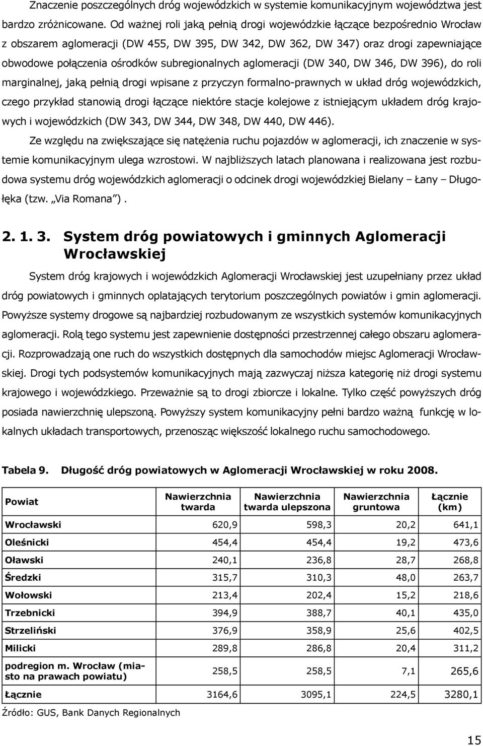 subregionalnych aglomeracji (DW 340, DW 346, DW 396), do roli marginalnej, jaką pełnią drogi wpisane z przyczyn formalno-prawnych w układ dróg wojewódzkich, czego przykład stanowią drogi łączące