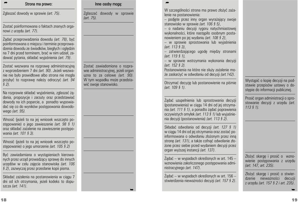 Zostać wezwana na rozprawę administracyjną z wyprzedzeniem 7 dni (art. 90). Jeżeli wezwanie nie było prawidłowe albo strona nie mogła przybyć to rozprawę należy odroczyć (art. 94 2).