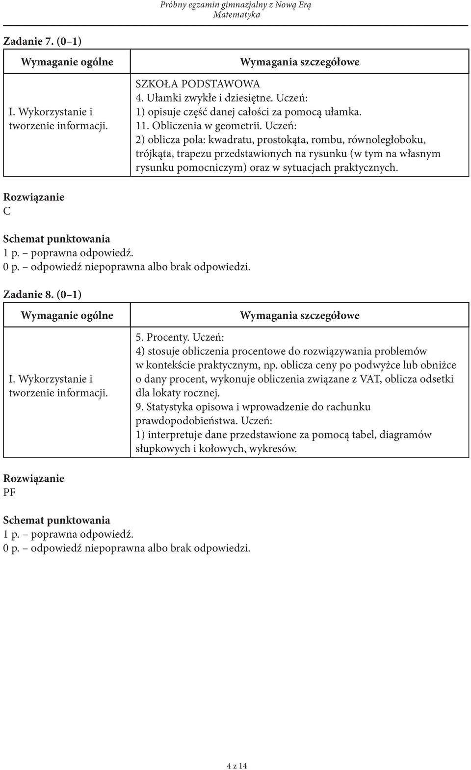 (0 1) I. Wykorzystanie i tworzenie informacji. 5. Procenty. Uczeń: 4) stosuje obliczenia procentowe do rozwiązywania problemów w kontekście praktycznym, np.