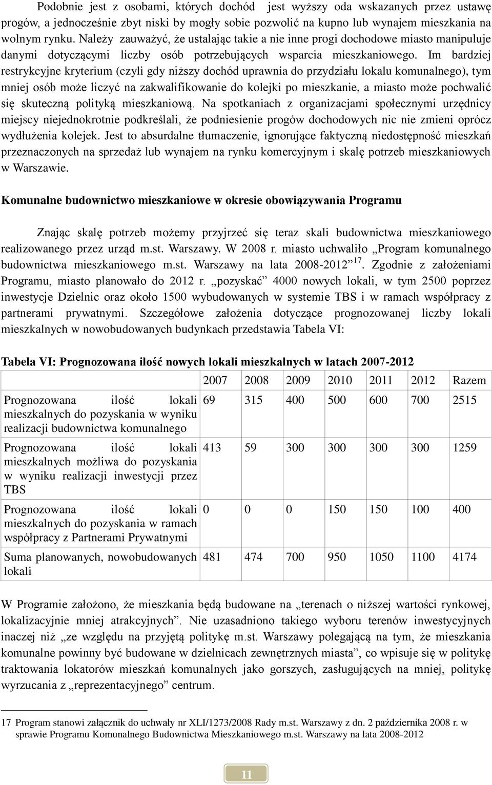 Im bardziej restrykcyjne kryterium (czyli gdy niższy dochód uprawnia do przydziału lokalu komunalnego), tym mniej osób może liczyć na zakwalifikowanie do kolejki po mieszkanie, a miasto może