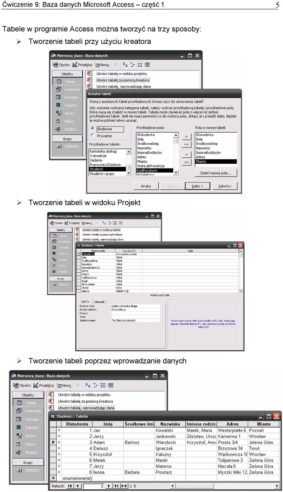 Tworzenie tabeli przy użyciu kreatora Tworzenie tabeli w