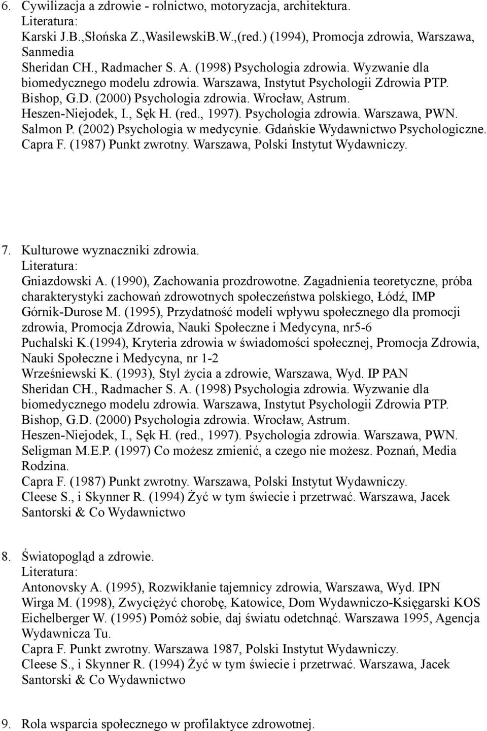 (1995), Przydatność modeli wpływu społecznego dla promocji zdrowia, Promocja Zdrowia, Nauki Społeczne i Medycyna, nr5-6 Puchalski K.