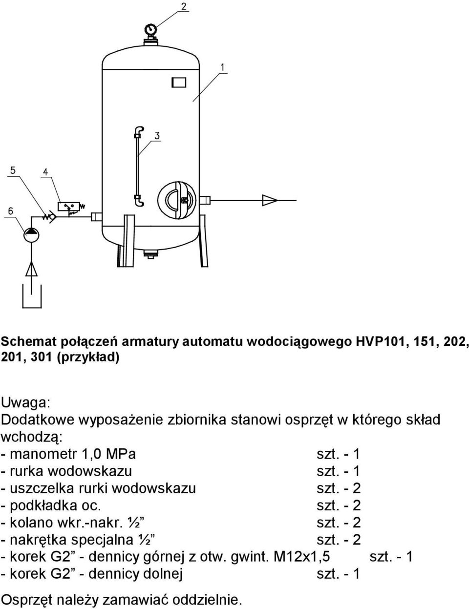 - 1 - uszczelka rurki wodowskazu szt. - 2 - podkładka oc. szt. - 2 - kolano wkr.-nakr. ½ szt.