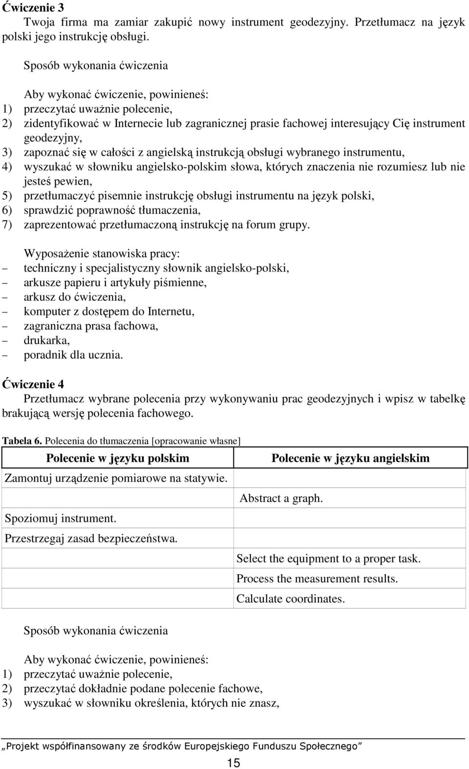 3) zapoznać się w całości z angielską instrukcją obsługi wybranego instrumentu, 4) wyszukać w słowniku angielsko-polskim słowa, których znaczenia nie rozumiesz lub nie jesteś pewien, 5) przetłumaczyć