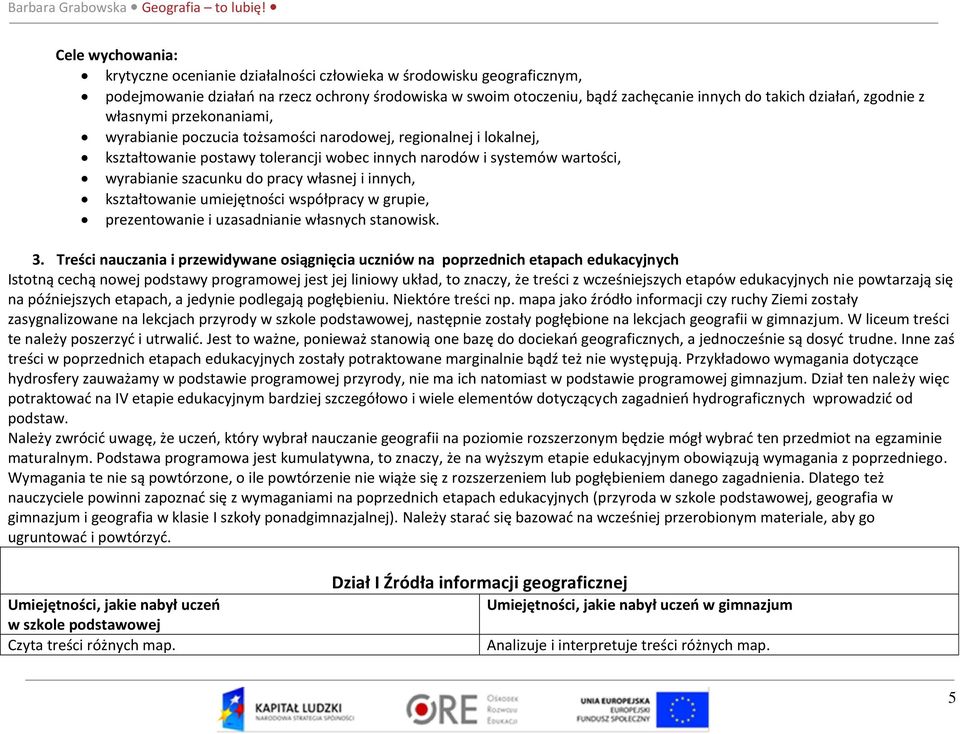 pracy własnej i innych, kształtowanie umiejętności współpracy w grupie, prezentowanie i uzasadnianie własnych stanowisk. 3.