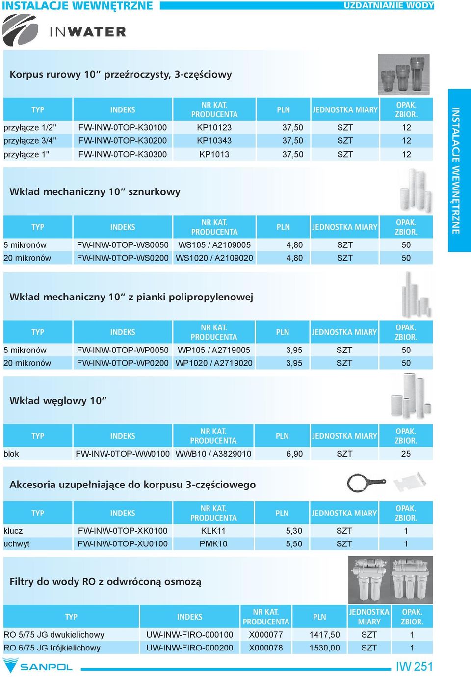 10 z pianki polipropylenowej 5 mikronów FW-INW-0TOP-WP0050 WP105 / A2719005 3,95 SZT 50 20 mikronów FW-INW-0TOP-WP0200 WP1020 / A2719020 3,95 SZT 50 Wkład węglowy 10 blok FW-INW-0TOP-WW0100 WWB10 /