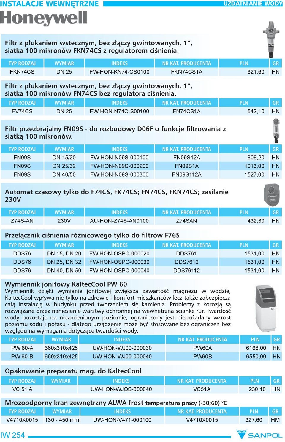 FV74CS DN 25 FW-HON-N74C-S00100 FN74CS1A 542,10 HN Filtr przezbrajalny FN09S - do rozbudowy D06F o funkcje filtrowania z siatką 100 mikronów.