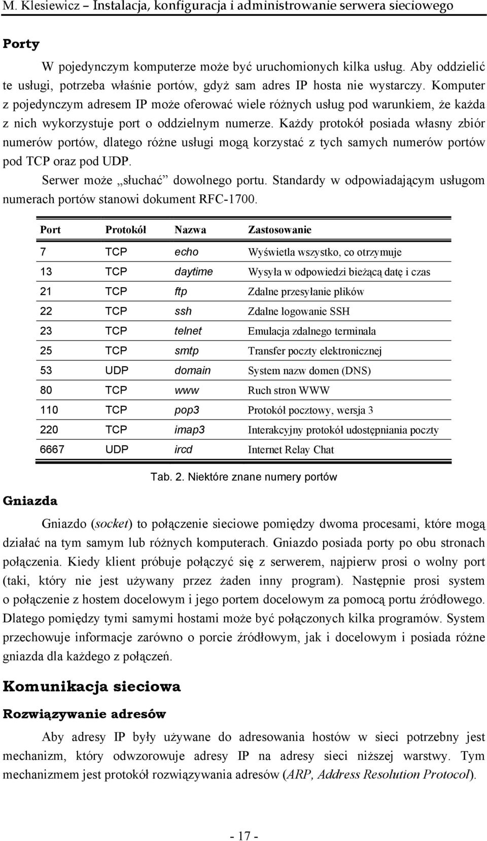 Każdy protokół posiada własny zbiór numerów portów, dlatego różne usługi mogą korzystać z tych samych numerów portów pod TCP oraz pod UDP. Serwer może słuchać dowolnego portu.