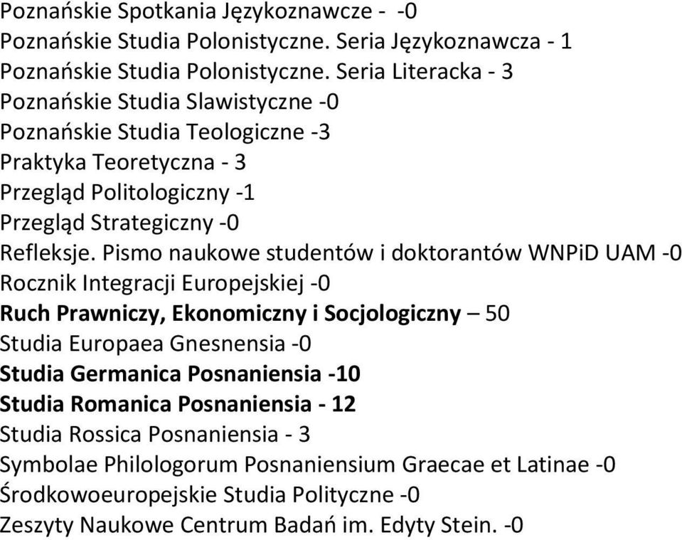 Pismo naukowe studentów i doktorantów WNPiD UAM -0 Rocznik Integracji Europejskiej -0 Ruch Prawniczy, Ekonomiczny i Socjologiczny 50 Studia Europaea Gnesnensia -0 Studia