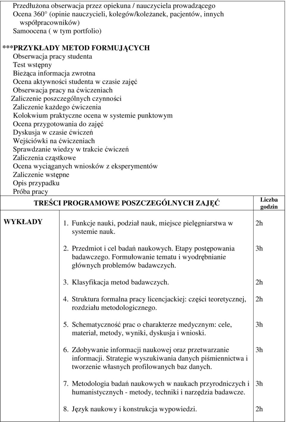 każdego ćwiczenia Kolokwium praktyczne ocena w systemie punktowym Ocena przygotowania do zajęć Dyskusja w czasie ćwiczeń Wejściówki na ćwiczeniach Sprawdzanie wiedzy w trakcie ćwiczeń Zaliczenia