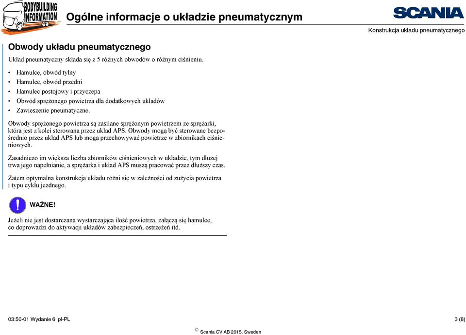 Obwody sprężonego powietrza są zasilane sprężonym powietrzem ze sprężarki, która jest z kolei sterowana przez układ APS.