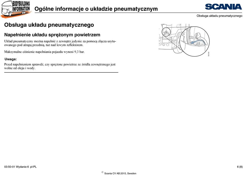 lewym reflektorem. Maksymalne ciśnienie napełniania pojazdu wynosi 9,3 bar.