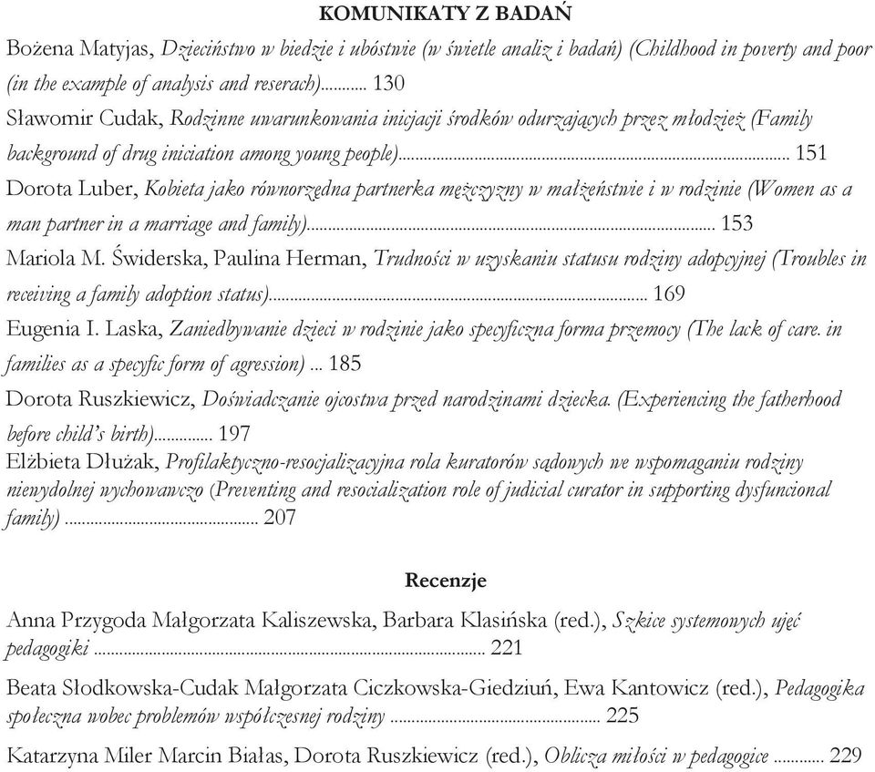 .. 151 Dorota Luber, Kobieta jako równorzędna partnerka mężczyzny w małżeństwie i w rodzinie (Women as a man partner in a marriage and family)... 153 Mariola M.