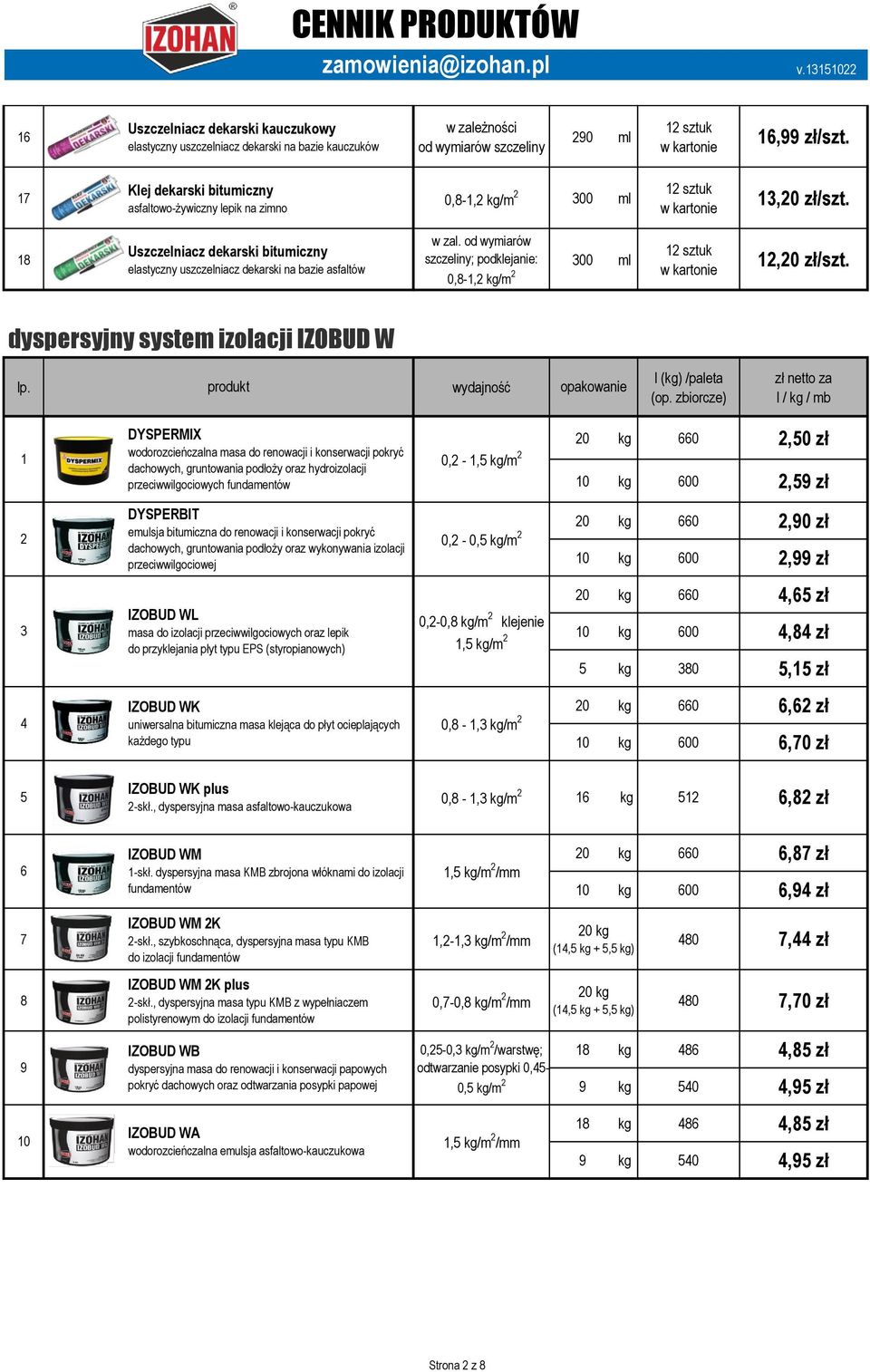 od wymiarów szczeliny; podklejanie: 00 ml 0,8-, kg/m sztuk w kartonie,0 zł/szt.