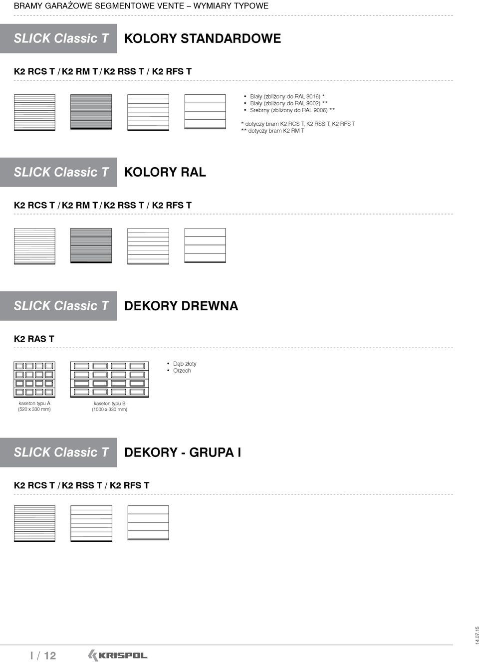 ** dotyczy bram K2 RM T SLICK Classic T KOLORY RAL K2 RCS T / K2 RM T / K2 RSS T / K2 RFS T SLICK Classic T DEKORY DREWNA K2 RAS T Dąb