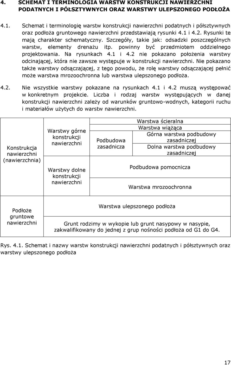 Szczegóły, takie jak: odsadzki poszczególnych warstw, elementy drenażu itp. powinny być przedmiotem oddzielnego projektowania. Na rysunkach 4.1 i 4.