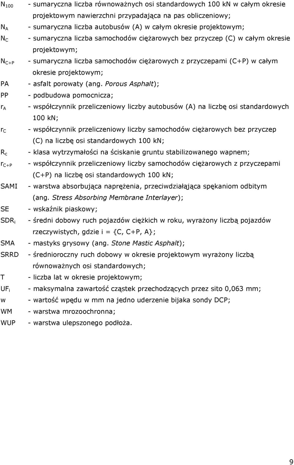 samochodów ciężarowych z przyczepami (C+P) w całym okresie projektowym; - asfalt porowaty (ang.