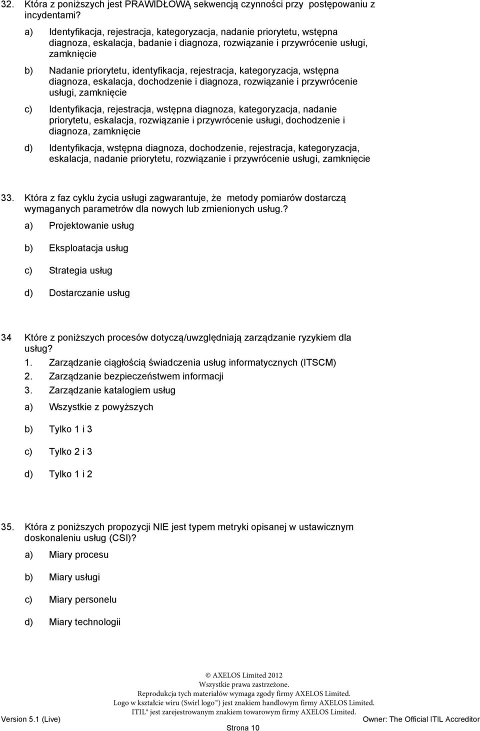 rejestracja, kategoryzacja, wstępna diagnoza, eskalacja, dochodzenie i diagnoza, rozwiązanie i przywrócenie usługi, zamknięcie c) Identyfikacja, rejestracja, wstępna diagnoza, kategoryzacja, nadanie