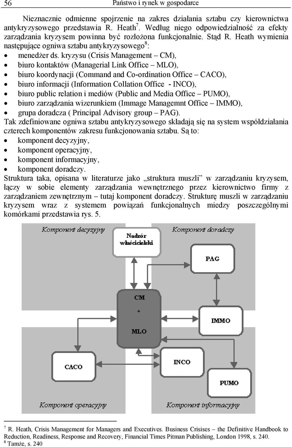 kryzysu (Crisis Management CM), biuro kontaktów (Managerial Link Office MLO), biuro koordynacji (Command and Co-ordination Office CACO), biuro informacji (Information Collation Office - INCO), biuro