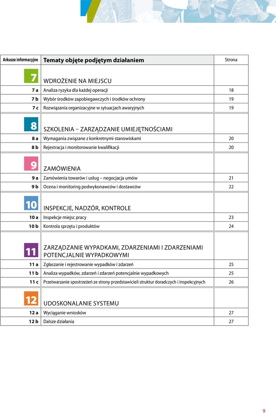 towarów i usług negocjacja umów 1 b Ocena i monitoring podwykonawców i dostawców Inspekcje, nadzór, kontrole a Inspekcje miejsc pracy b Kontrola sprzętu i produktów Zarządzanie wypadkami, zdarzeniami