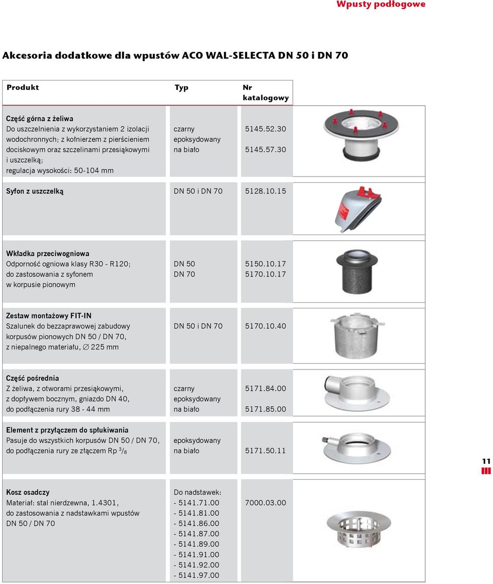 10.17 5170.10.17 Zestaw montażowy FIT-IN Szalunek do bezzaprawowej zabudowy korpusów pionowych DN 50 / DN 70, z niepalnego materiału, 225 mm DN 50 i DN 70 5170.10.40 Część pośrednia Z żeliwa, z otworami przesiąkowymi, z dopływem bocznym, gniazdo DN 40, do podłączenia rury 38-44 mm czarny epoksydowany na biało 5171.