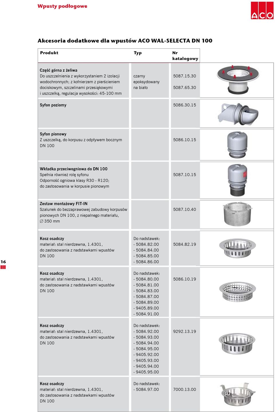 10.15 Wkładka przeciwogniowa do DN 100 Spełnia również rolę syfonu Odporność ogniowa klasy R30 - R120; do zastosowania w korpusie pionowym 5087.10.15 Zestaw montażowy FIT-IN Szalunek do bezzaprawowej zabudowy korpusów pionowych DN 100, z niepalnego materiału, 350 mm 5087.