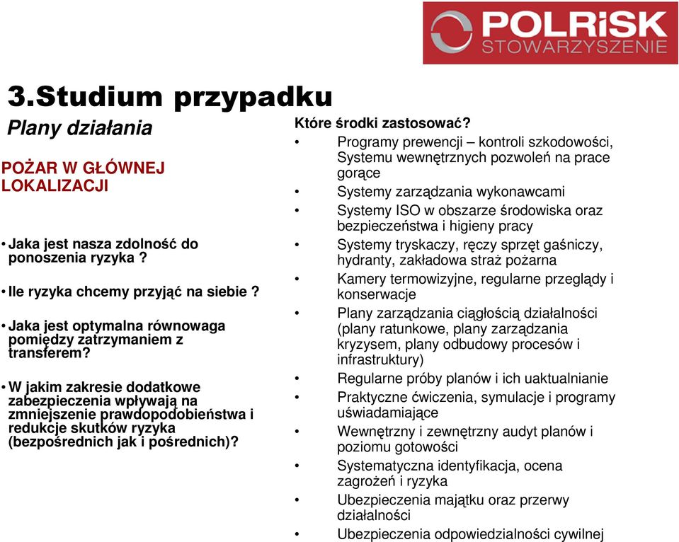 Programy prewencji kontroli szkodowości, Systemu wewnętrznych pozwoleń na prace gorące Systemy zarządzania wykonawcami Systemy ISO w obszarze środowiska oraz bezpieczeństwa i higieny pracy Systemy