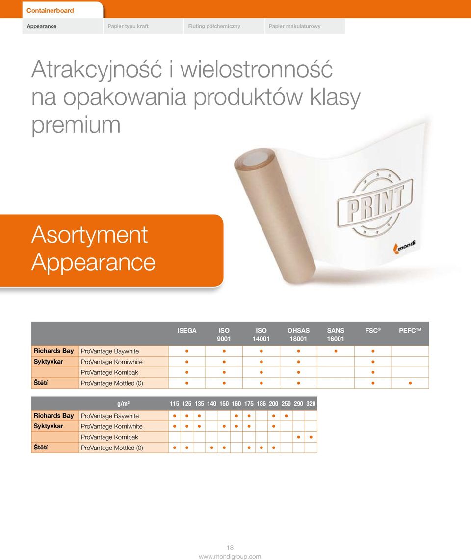 Syktyvkar ProVantage Komiwhite ProVantage Komipak Štӗtí ProVantage Mottled (0) FSC PEFC TM g/m² 115 125 135 140 150 160 175 186