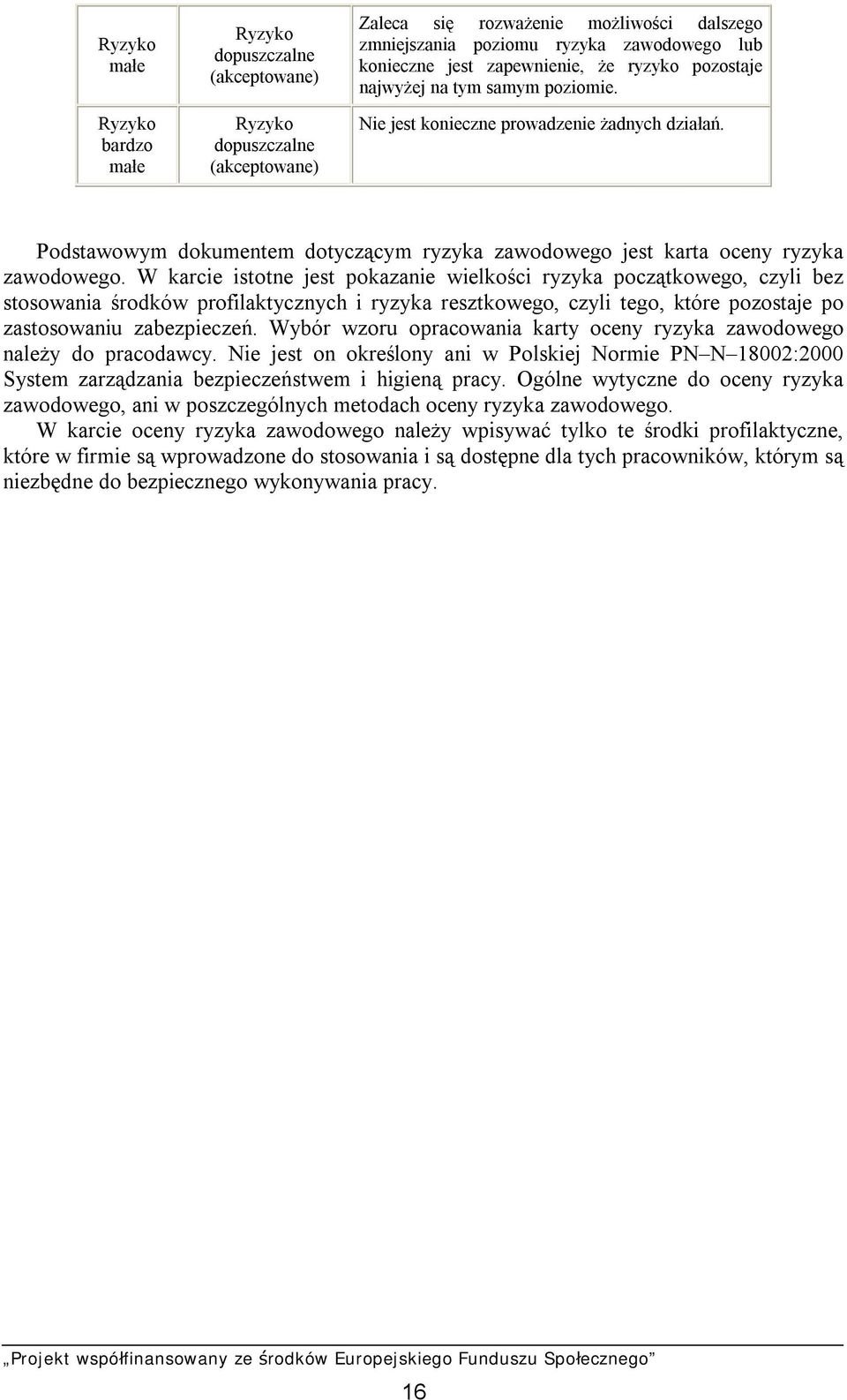 W karcie istotne jest pokazanie wielkości ryzyka początkowego, czyli bez stosowania środków profilaktycznych i ryzyka resztkowego, czyli tego, które pozostaje po zastosowaniu zabezpieczeń.