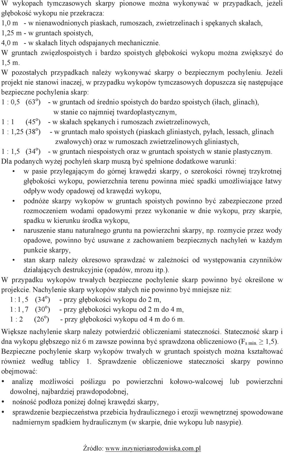 W pozostałych przypadkach należy wykonywać skarpy o bezpiecznym pochyleniu.