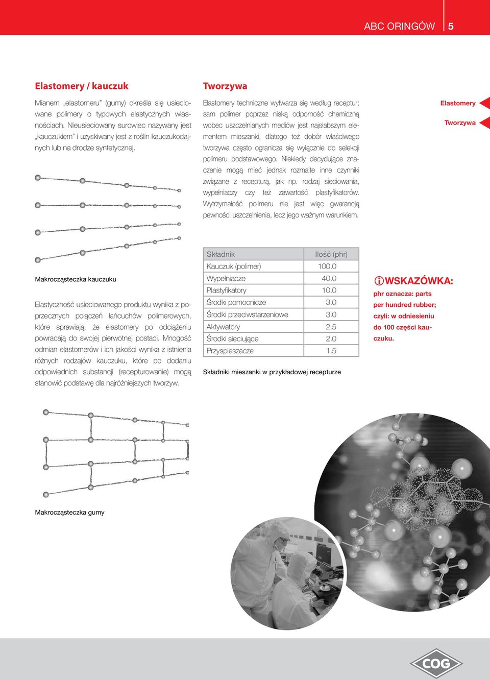 Tworzywa Elastomery techniczne wytwarza się według receptur; sam polimer poprzez niską odporność chemiczną wobec uszczelnianych mediów jest najsłabszym elementem mieszanki, dlatego też dobór