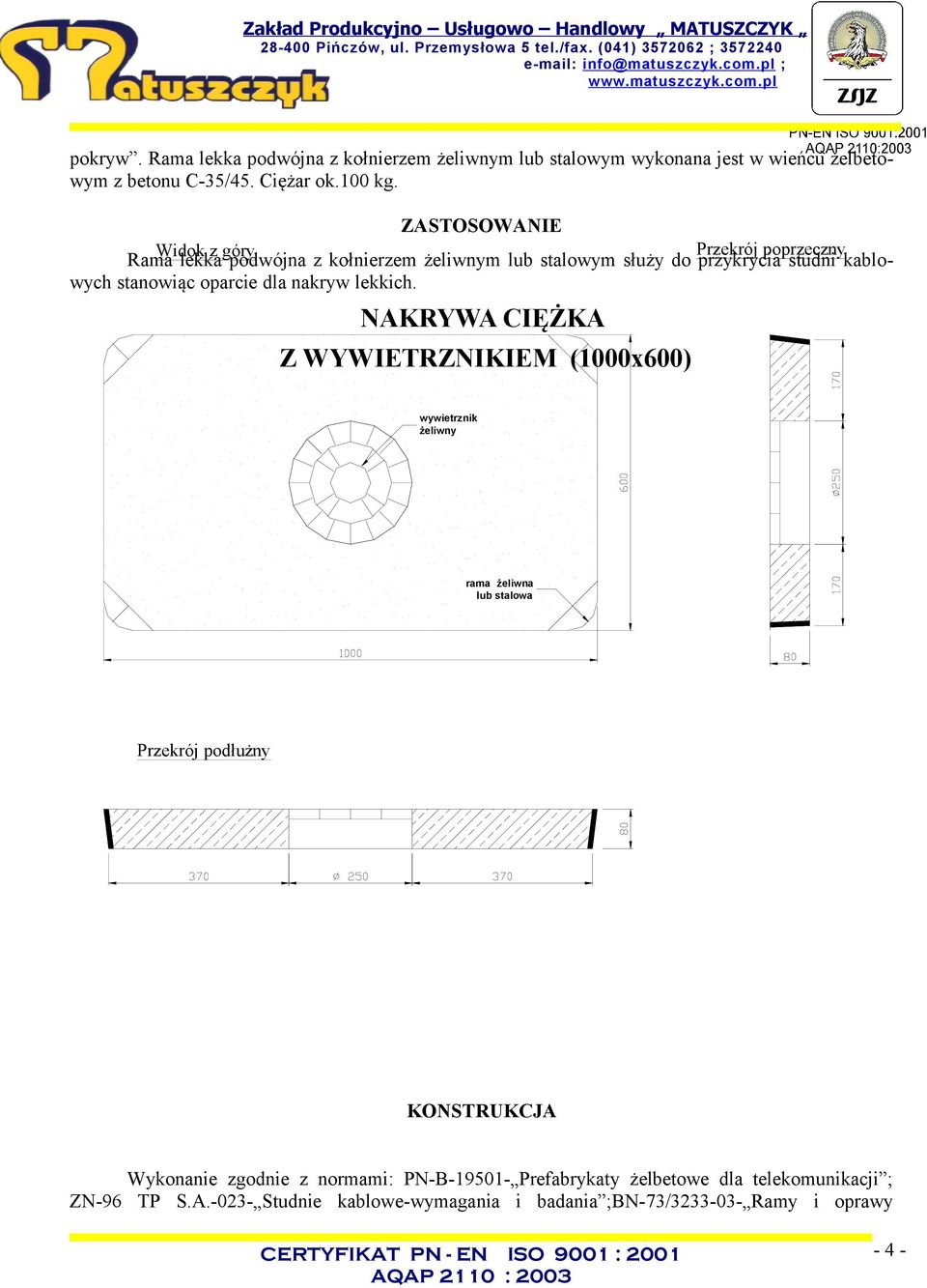 betonu C-35/45. Ciężar ok.100 kg.