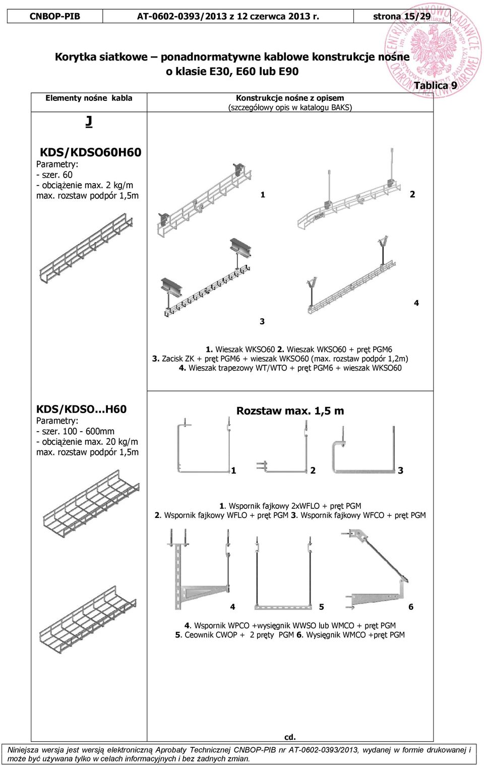 KDS/KDSO60H60 Parametry: - szer. 60 - obciążenie max. 2 kg/m max. rozstaw podpór 1,5m 1 2 3 4 1. Wieszak WKSO60 2. Wieszak WKSO60 + pręt PGM6 3. Zacisk ZK + pręt PGM6 + wieszak WKSO60 (max.