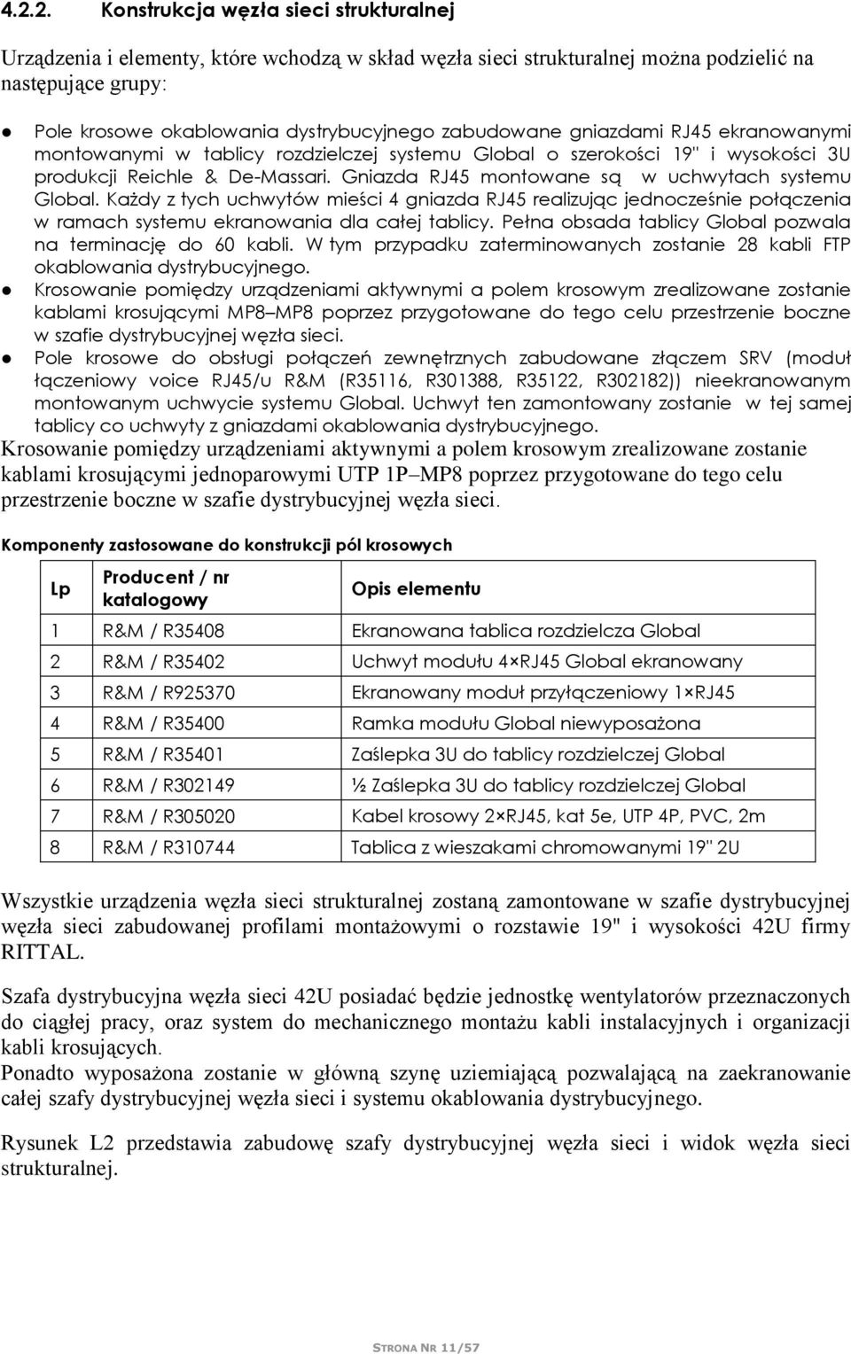 Gniazda RJ45 montowane są w uchwytach systemu Global. Każdy z tych uchwytów mieści 4 gniazda RJ45 realizując jednocześnie połączenia w ramach systemu ekranowania dla całej tablicy.