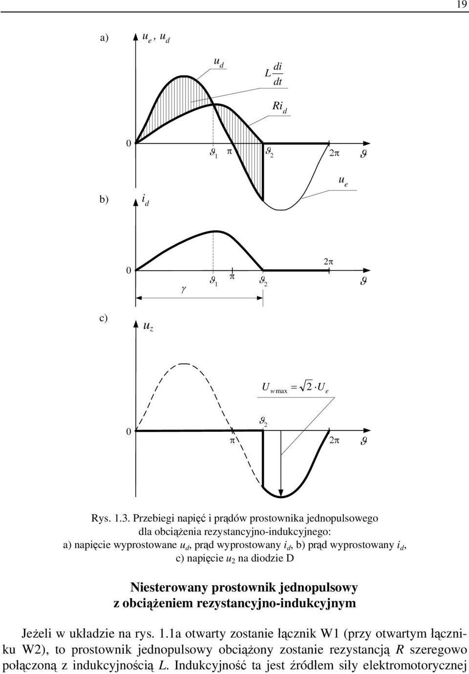 wyprostowany i d, c) napięcie u 2 na diodzie D Niesterowany prostownik jednopulsowy z obciążeniem rezystancyjno-indukcyjnym Jeżeli w układzie na rys. 1.