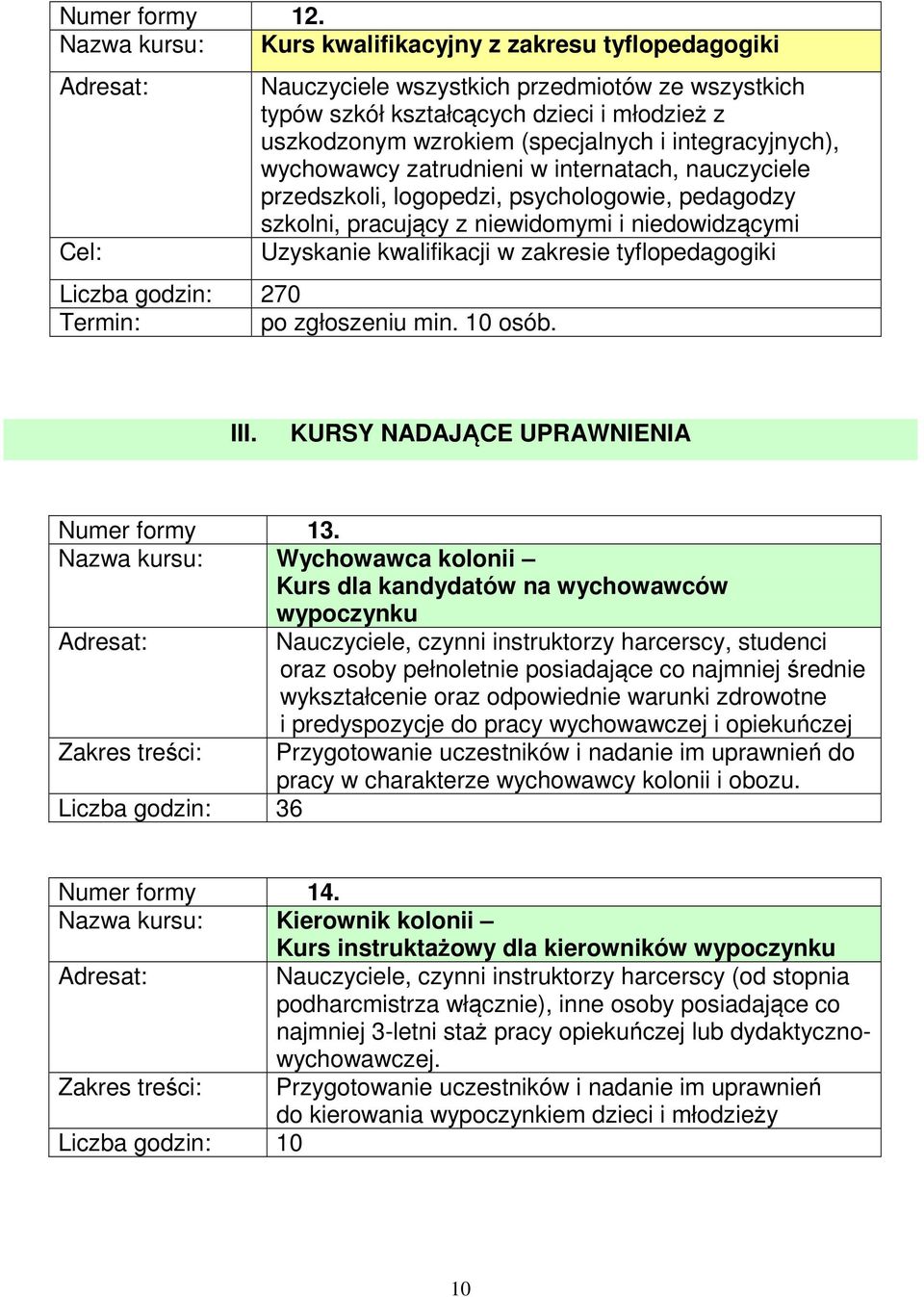 integracyjnych), wychowawcy zatrudnieni w internatach, nauczyciele przedszkoli, logopedzi, psychologowie, pedagodzy szkolni, pracujący z niewidomymi i niedowidzącymi Uzyskanie kwalifikacji w zakresie